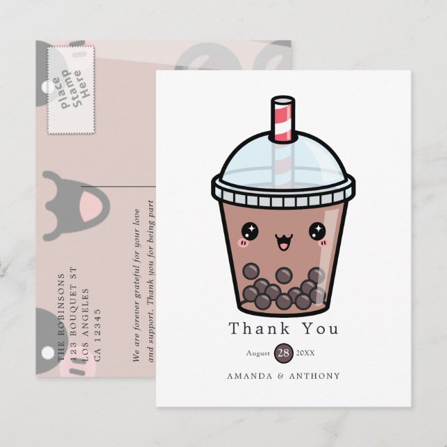 Bröllskort med vattenfärg och blommor i chokladbru vykort (Fram/baksida)