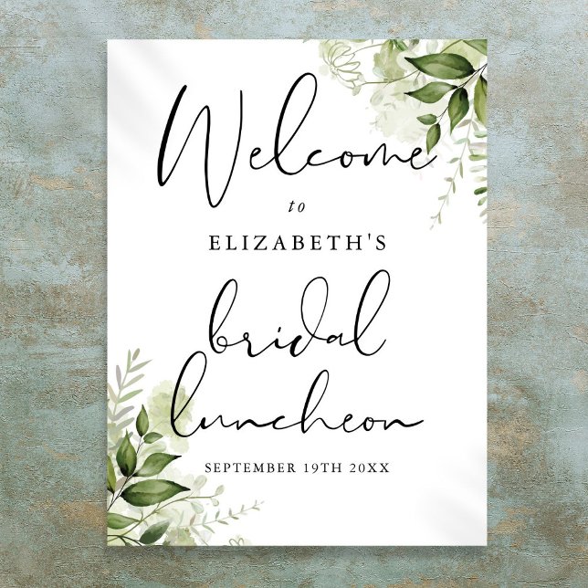 Bröllslunchen välkomstskylt med grönska och blommo poster (Greenery Floral Bridal Luncheon Welcome Sign)