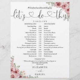 Bröllsschema Tidslinje med Blommig Hjärtlig Skrift