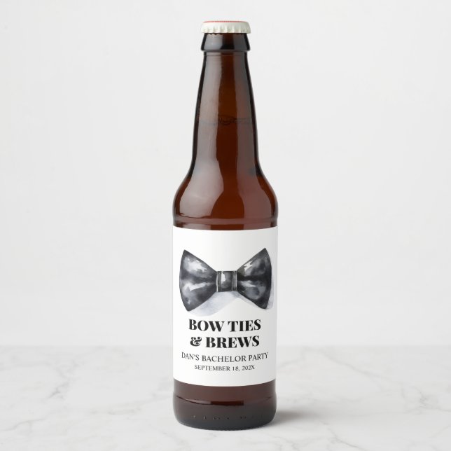 Bröllstidsbrudgum med bow tie  ölflaska etikett (Framsida)