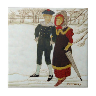 Bröllträden februari Snö Hand Färgad Repro Kakelplatta