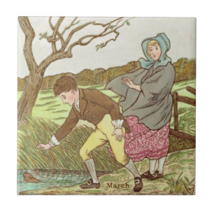Bröllträdets Vind Polychrome c1885 Repro Kakelplatta