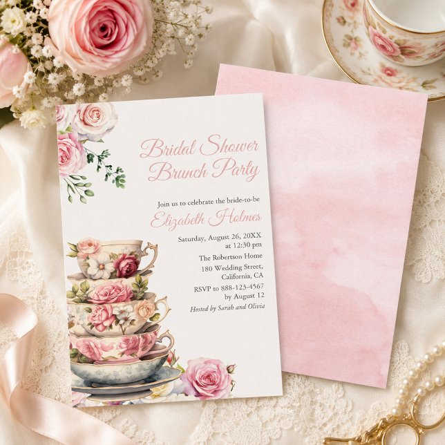 Bröllunslunchen Inbjudan Rosa Te Party (Blush Pink Bridal Luncheon Invitation Tea Party)