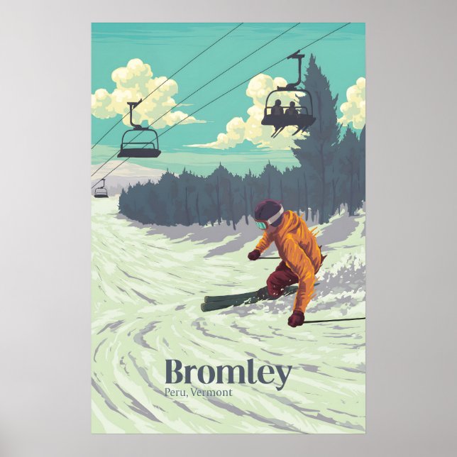 Bromley Vermont Skidort Reseskylt Poster (Framsidan)