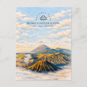 Bromo Tengger Semeru Akvarell Bergslandskap Helg Vykort