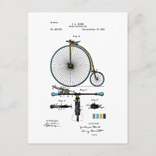 Broms for Bicycles - J. A. Hems Patent Färgad Vykort