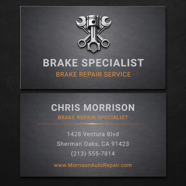 Bromsreparation Specialist Fordon Metallisk Visitkort (Skapare uppladdad)