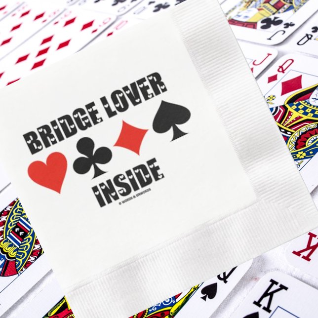 Bron Älskare Inuti med fyra kort Kostym Humor Pappersservett (Paper napkins for any bridge/duplicate bridge themed event!)