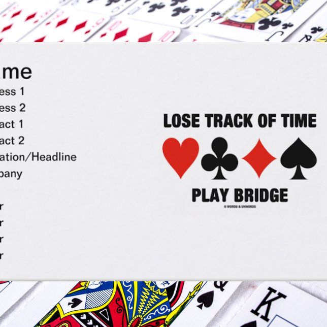 Bron för tidsfördröjd uppspelning (Card Kostym) Visitkort (Business card for any bridge player who knows that one can lose track of time when playing bridge)