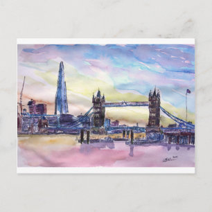 Bron i London Torn med Shard i skymningen Vykort