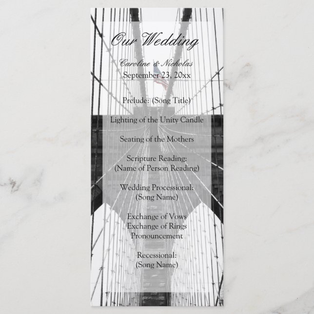 Bron i New York Bröllop NYC Brooklyn Bridge Program (Framsida)