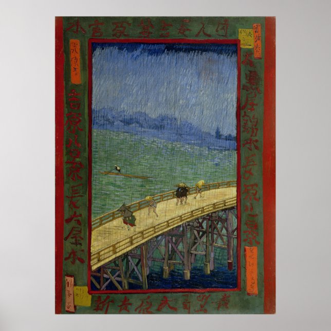 Bron i Rain efter Hiroshige av Vincent Van Gogh Poster (Framsidan)