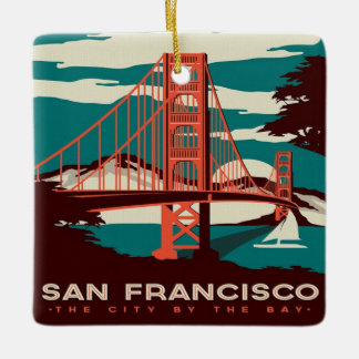 Bron i San Francisco Vintage Stil Golden Grind Julgransprydnad Keramik