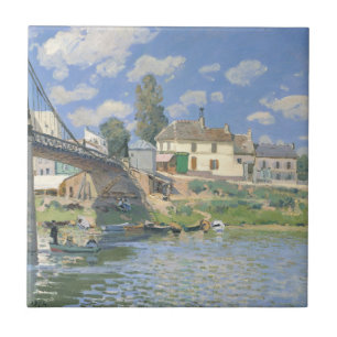 Bron i Villeneu av Sisley Impressionist Paint Kakelplatta