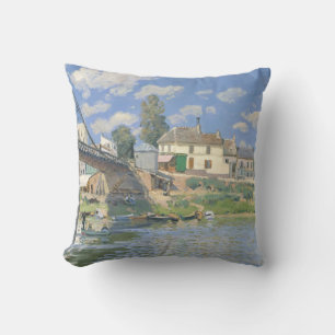 Bron i Villeneu av Sisley Impressionist Paint Kudde