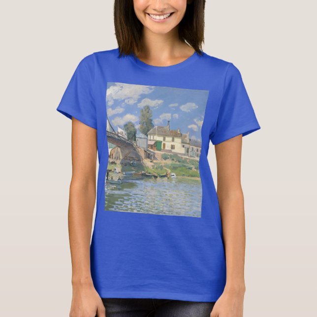 Bron i Villeneu av Sisley Impressionist Paint T Shirt (Framsida)