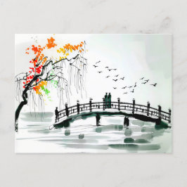 Bron med en damm i en tranquil Garden Vykort