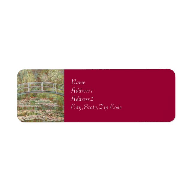Bron över en damm av Vatten Lilies av Monet Returadress Etikett (Framsidan)