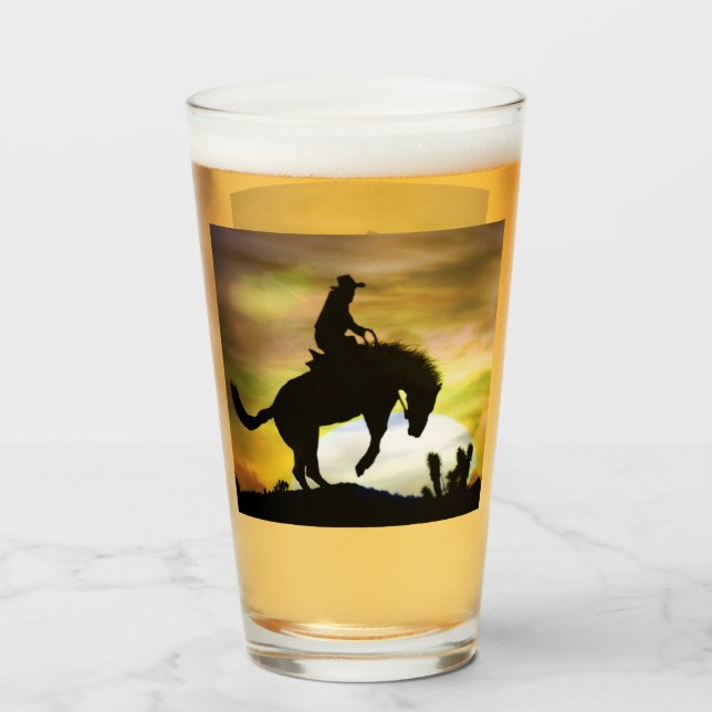 Bronc Rider Cowboy Beer Glass Drinking Glass Glaskopp (Baksida fylld)