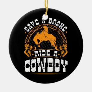 Bronc Riding Ride a Cowboy Bucking Horse Rodeo Julgransprydnad Keramik