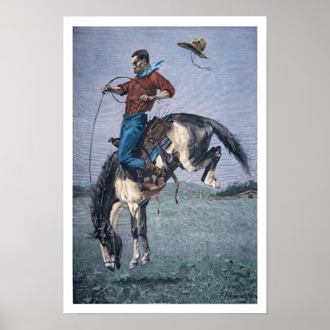 Bronco-Buster (färgad engrave) Poster (Framsidan)