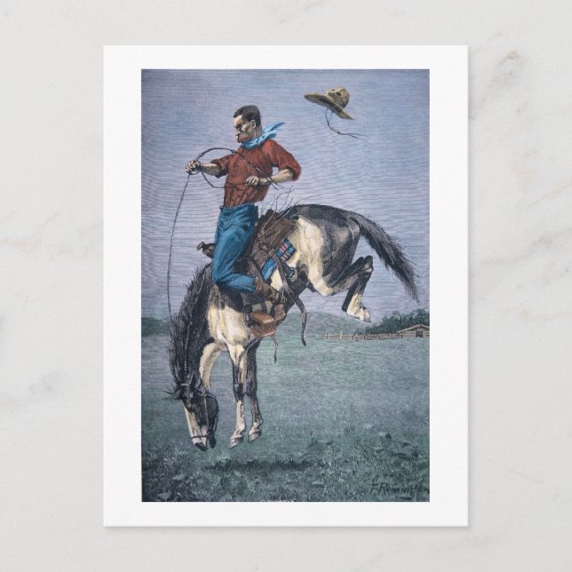 Bronco-Buster (färgad engrave) Vykort (Framsida)