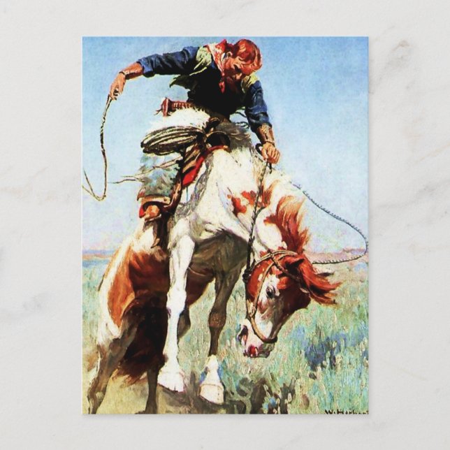 “Bronco Rider” västerländsk konst av W Herbert Dun Vykort (Framsida)