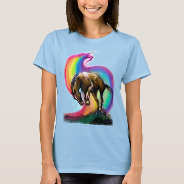 Bronco Unicorn Rainbow T Shirt (Framsida)