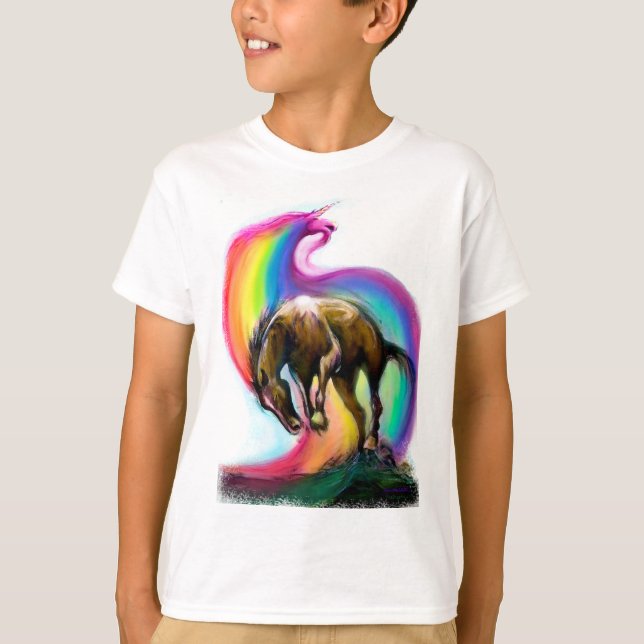 Bronco Unicorn Rainbow T Shirt (Framsida)
