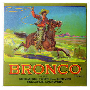 Broncos frukt-låda-etikett 1920-talet kakelplatta
