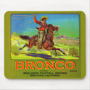 Broncos frukt-låda-etikett 1920-talet musmatta