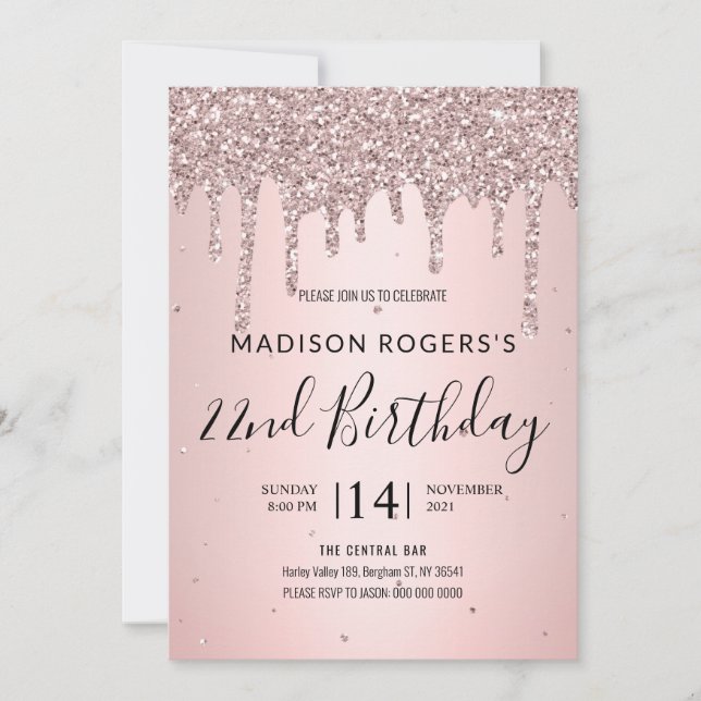  bronkflicka dam glitter inbjudningar (Framsida)