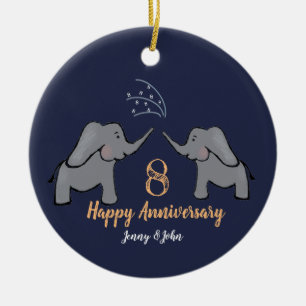 Brons 8-årsdag för elefant make och hustru julgransprydnad keramik