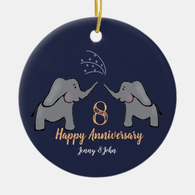 Brons 8-årsdag för elefant make och hustru julgransprydnad keramik (Framsidan)