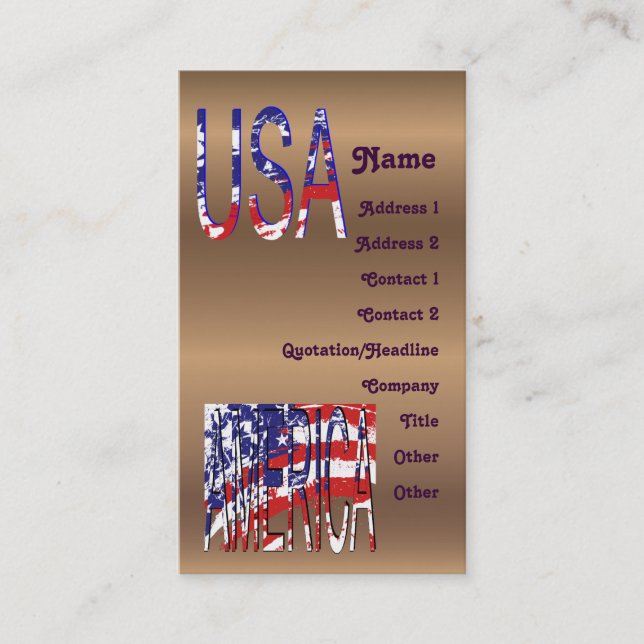 Brons Amerikansk USA Skapa din egen Visitkort (Framsida)