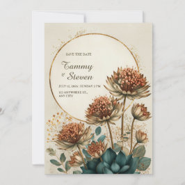 Brons Astrantia Teal Botanisk Bröllop Inbjudningar