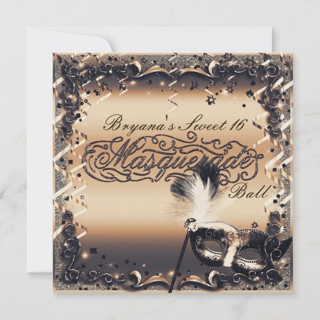 Brons & Crème Masqueradmask Elegant Bal Fest Inbjudningar (Framsida)