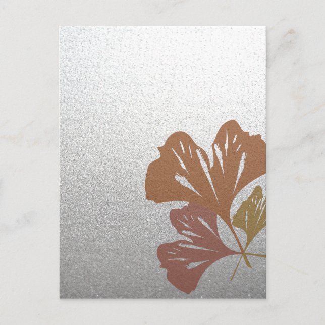 Brons ginkgoen som löv på silver verkställer vykort (Framsida)