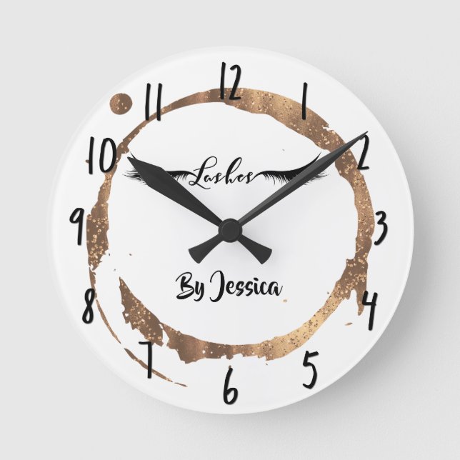 Brons Glitter Guld Färg Modern Glam Ögonfransar Sa Rund Klocka (Framsida)