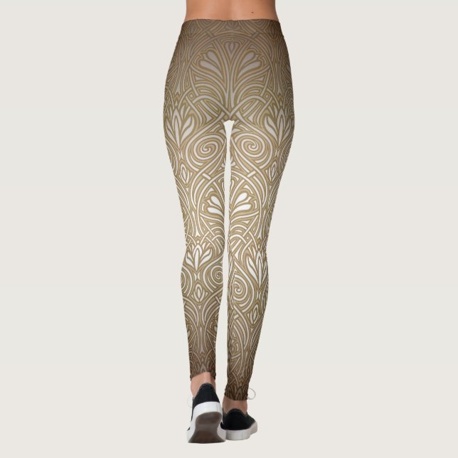 Brons, guld, Art nouveau, konsthund, vintage, patt Leggings (Baksida)