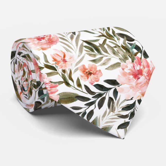 Brons Korall Sommar Blommig Akvarell Blommor Slips (Rullad)