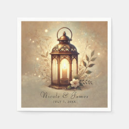 Brons Lysande Lykta Romantisk Rustik Bröllop Pappersservett