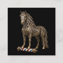 Brons Mustang Razor Barber Shop Logotyp Hårstylist Fyrkantigt Visitkort