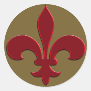 Brons och djupt - röd Fleur de Lis helgdagskort Runt Klistermärke