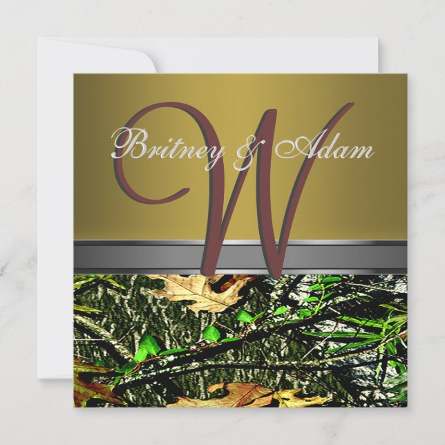 Brons och Mossy gröna Camo bröllopinbjudningar Inbjudningar (Framsida)