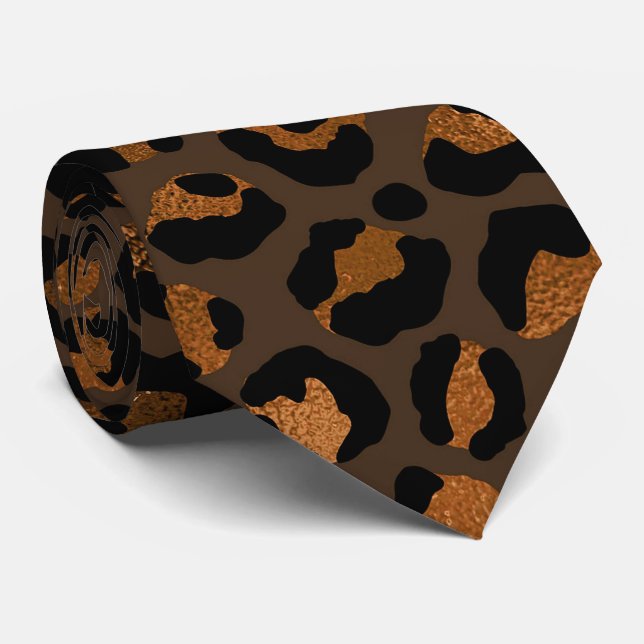 Brons och svart leopardtryck slips (Rullad)