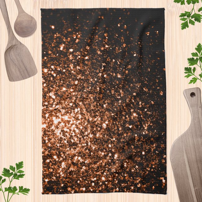 Brons orangebrun kopparfärgade falska glitter gnis kökshandduk (Skapare uppladdad)