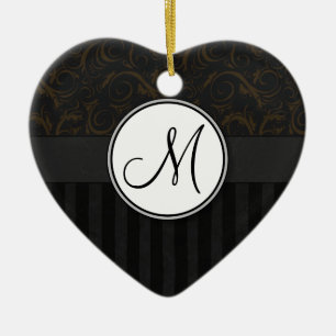 Brons på Wisps, Rand och Monogram för svart Blommi Julgransprydnad Keramik