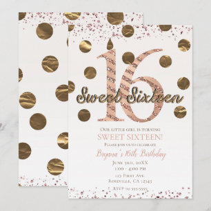 Brons Prickar Rosa Guld Sweet 16 Födelsedag Inbjudningar