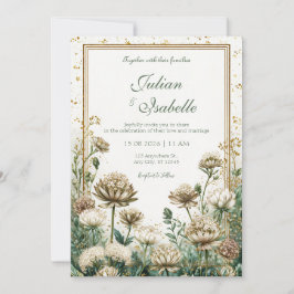 Brons Smaragd Vattenfärg Astrantia Bröllop Inbjudningar
